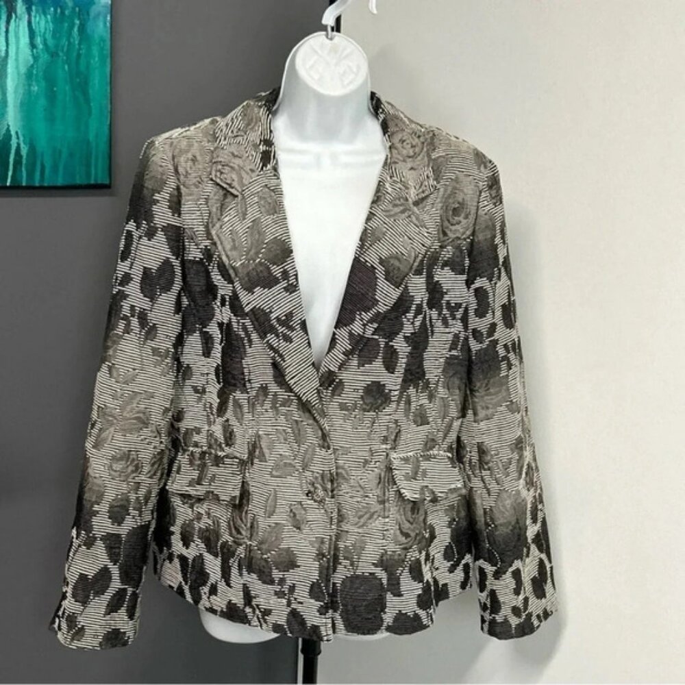 Katherine New York Women’s XL Textured Floral Blazer 2 Button Regal‎ Old Money